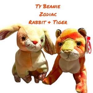 Ty Zodiac Beanie Rabbit and Tiger Very Nice Condition Tags are Nice